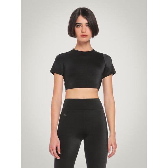 Wolford The Workout Crop Top Medium Black Basic Crewneck Tee Athleisure - Picture 1 of 8